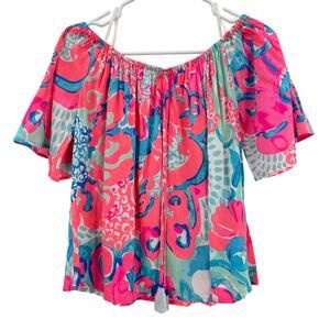 Lilly Pulitzer Women's Sain Top, Over The Shoulder, NWT, Sz. S, Beach Tropical